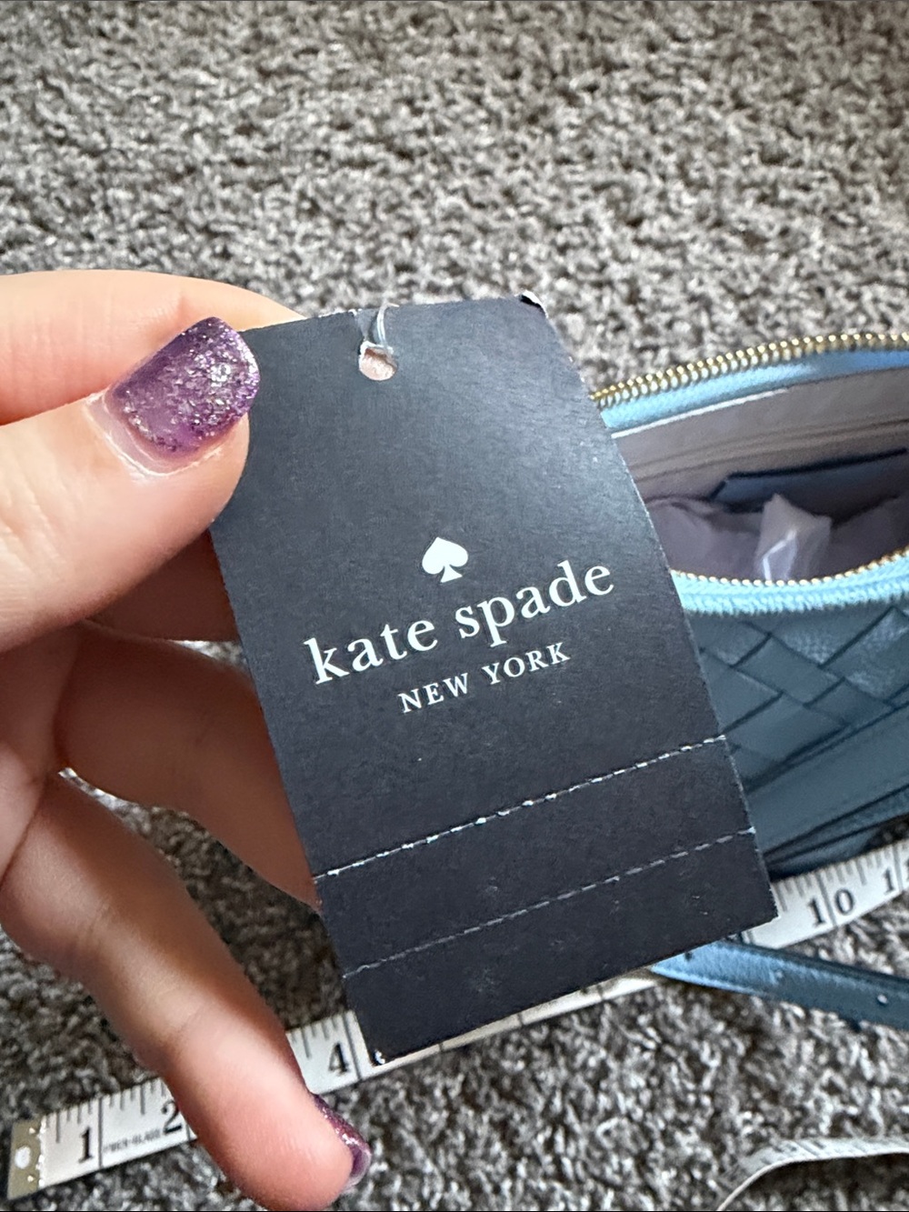 kate Spade small shoulder Blue Woven Leather Bag Gold Hardware KL026 Retail $399 - Picture 11 of 12